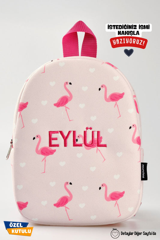 [İSTEDİĞİNİZ İSMİ NAKIŞLA YAZIYORUZ] - Sevimli Flamingo 0-8 Yaş - Kreş, Anaokulu Çocuk Sırt Çantası