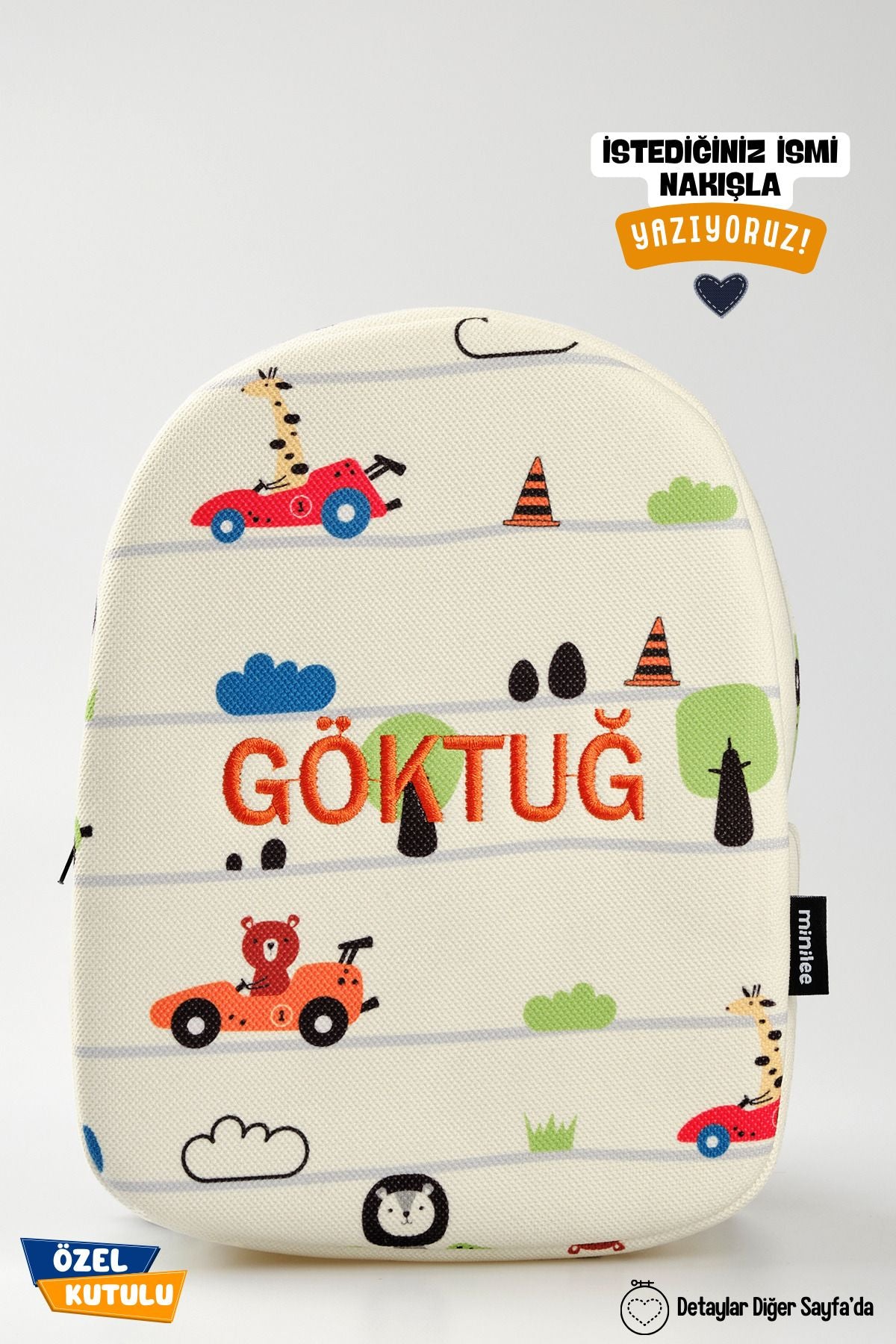 [İSTEDİĞİNİZ İSMİ NAKIŞLA YAZIYORUZ] - Araba Yarışı 0-8 Yaş - Kreş, Anaokulu Çocuk Sırt Çantası