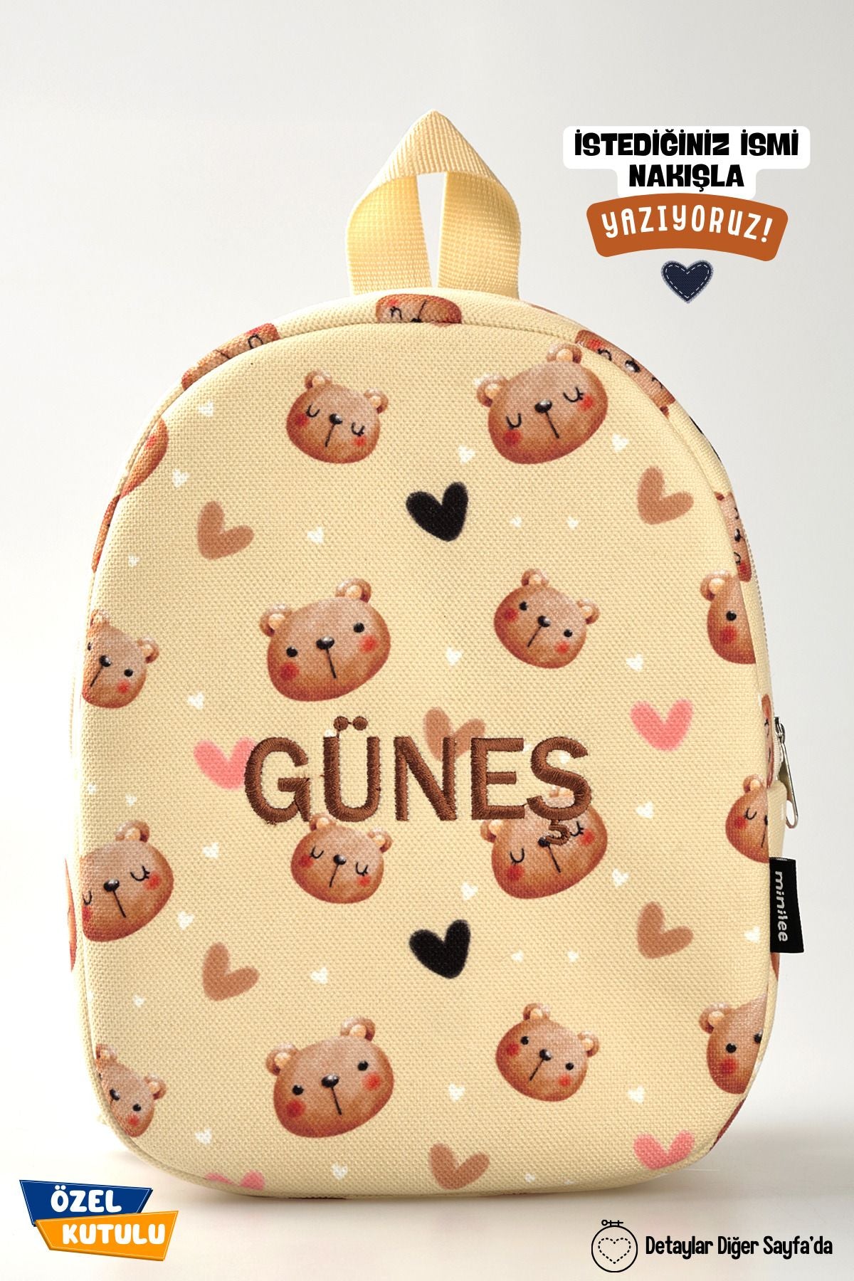 [İSTEDİĞİNİZ İSMİ NAKIŞLA YAZIYORUZ] - Sevimli Ayılar 0-8 Yaş - Kreş, Anaokulu Çocuk Sırt Çantası
