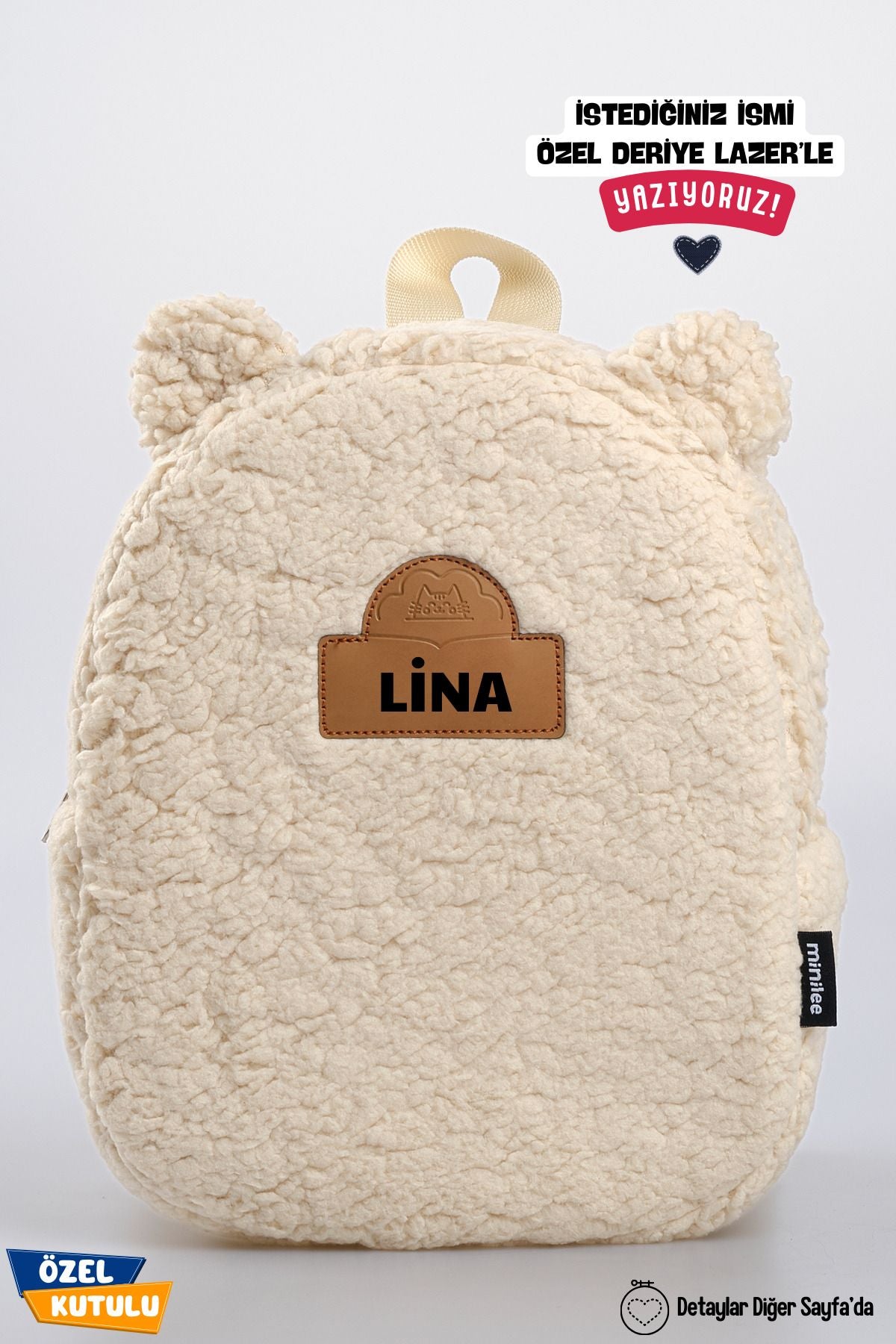 [İSTEDİĞİNİZ İSMİ YAZIYORUZ] - Teddy-Peluş Bej 0-8 Yaş - Kreş, Anaokulu Çocuk Sırt Çantası