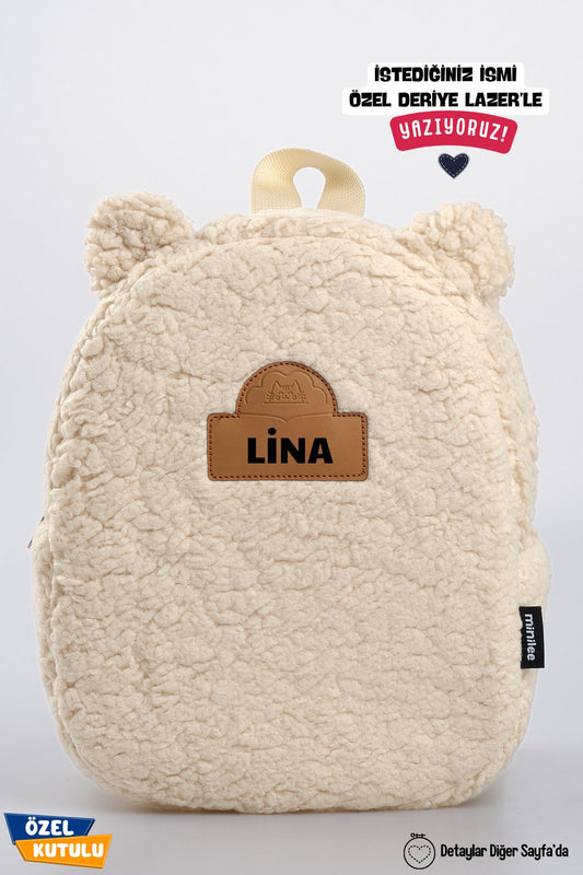 [İSTEDİĞİNİZ İSMİ YAZIYORUZ] - Teddy-Peluş Bej 0-8 Yaş - Kreş, Anaokulu Çocuk Sırt Çantası