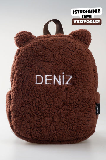 [İSTEDİĞİNİZ İSMİ NAKIŞLA YAZIYORUZ] - Peluş Teddy Kahve 0-8 Yaş - Kreş, Anaokulu Çocuk Sırt Çantası