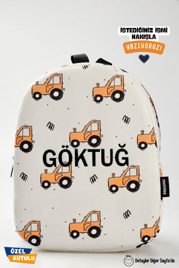 [İSTEDİĞİNİZ İSMİ NAKIŞLA YAZIYORUZ] - Turuncu Traktör 0-8 Yaş - Kreş, Anaokulu Çocuk Sırt Çantası