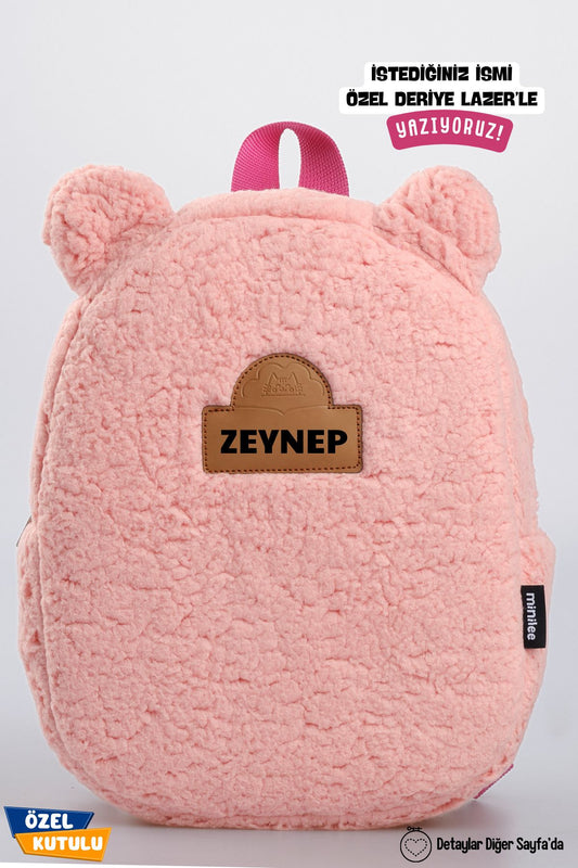 [İSTEDİĞİNİZ İSMİ YAZIYORUZ] - Teddy-Peluş Pembe 0-8 Yaş - Kreş, Anaokulu Çocuk Sırt Çantası