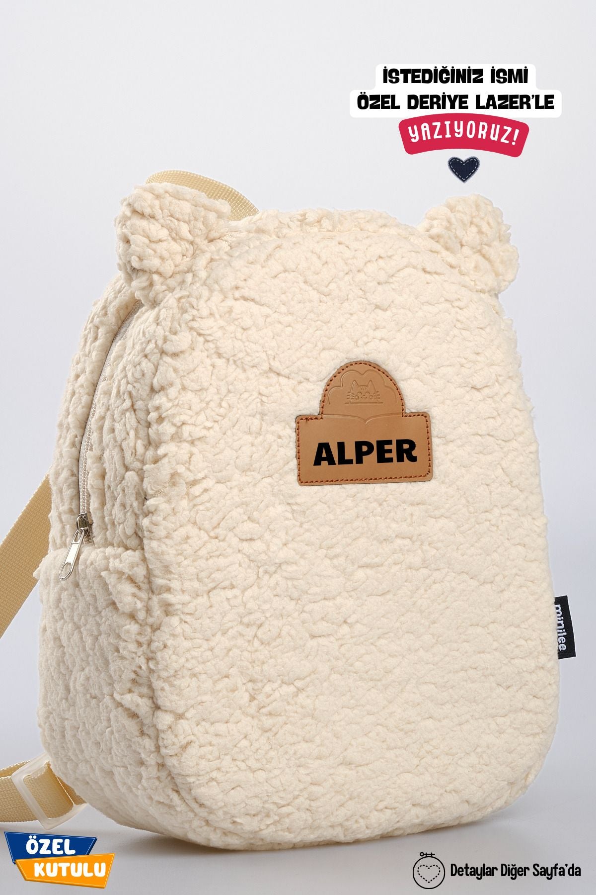 [İSTEDİĞİNİZ İSMİ YAZIYORUZ] - Teddy-Peluş Bej 0-8 Yaş - Kreş, Anaokulu Çocuk Sırt Çantası