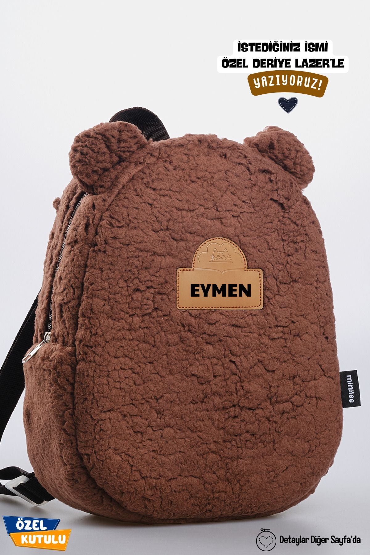 [İSTEDİĞİNİZ İSMİ YAZIYORUZ] - Teddy-Peluş Kahve 0-8 Yaş - Kreş, Anaokulu Çocuk Sırt Çantası