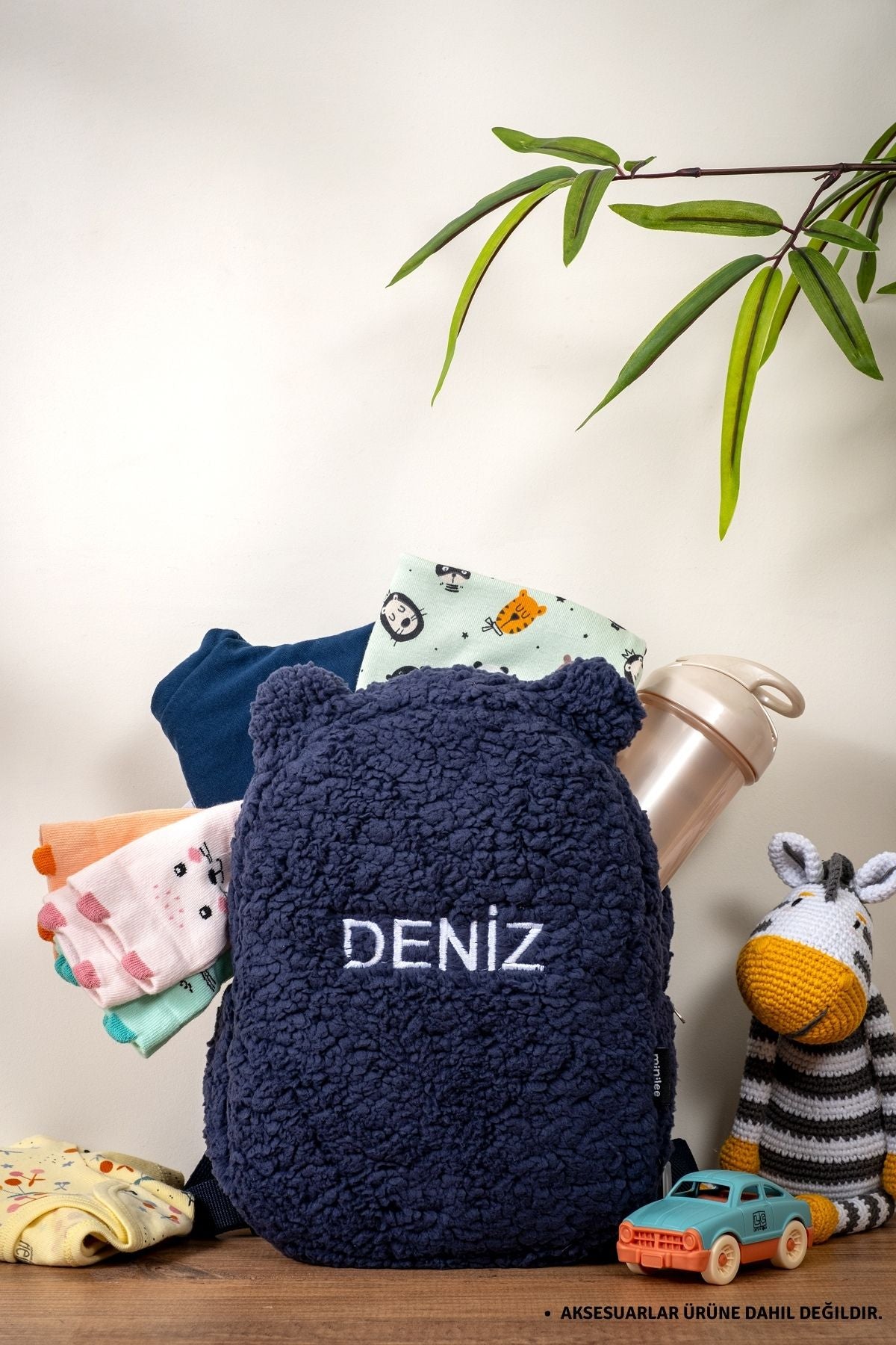 [İSTEDİĞİNİZ İSMİ NAKIŞLA YAZIYORUZ] - Peluş Lacivert 0-8 Yaş - Kreş, Anaokulu Çocuk Sırt Çantası