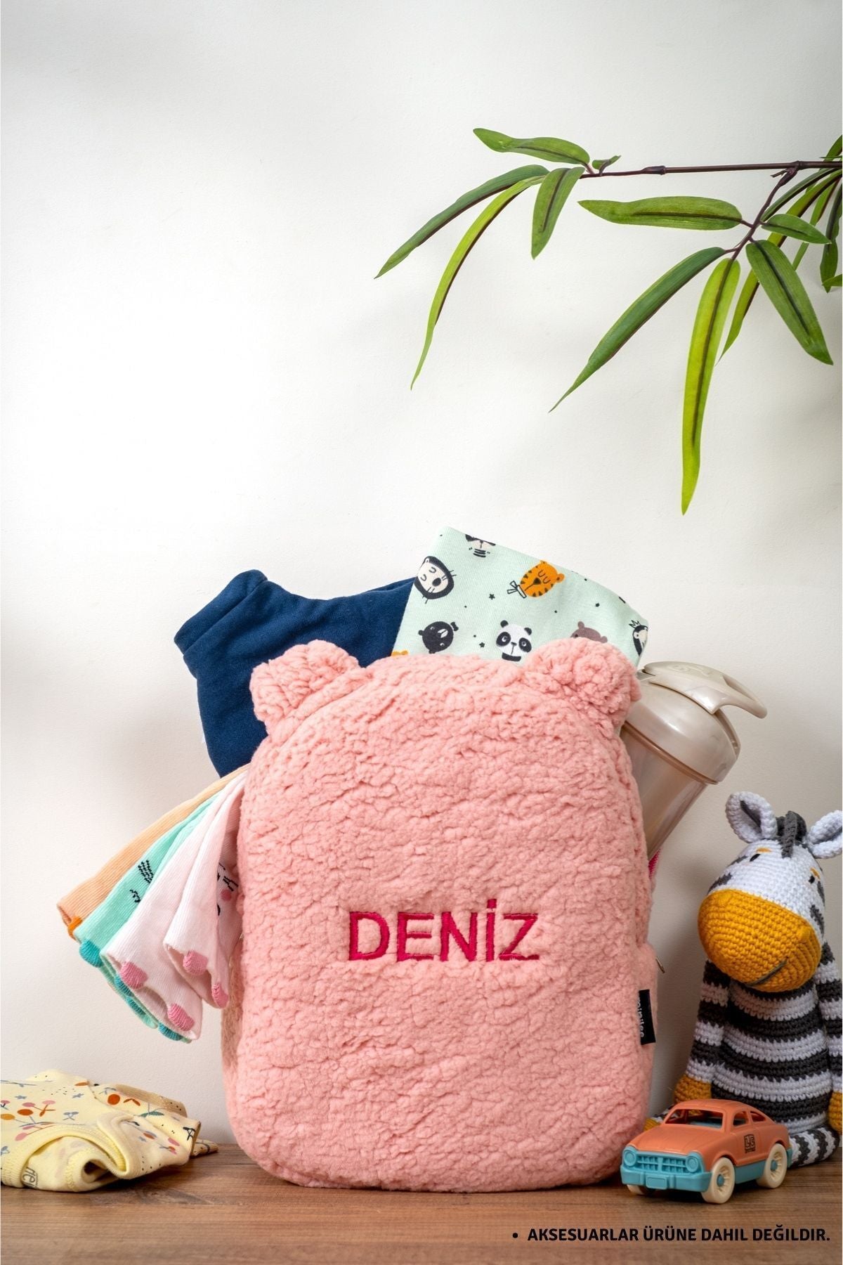 [İSTEDİĞİNİZ İSMİ NAKIŞLA YAZIYORUZ] - Peluş Pembe 0-8 Yaş - Kreş, Anaokulu Çocuk Sırt Çantası