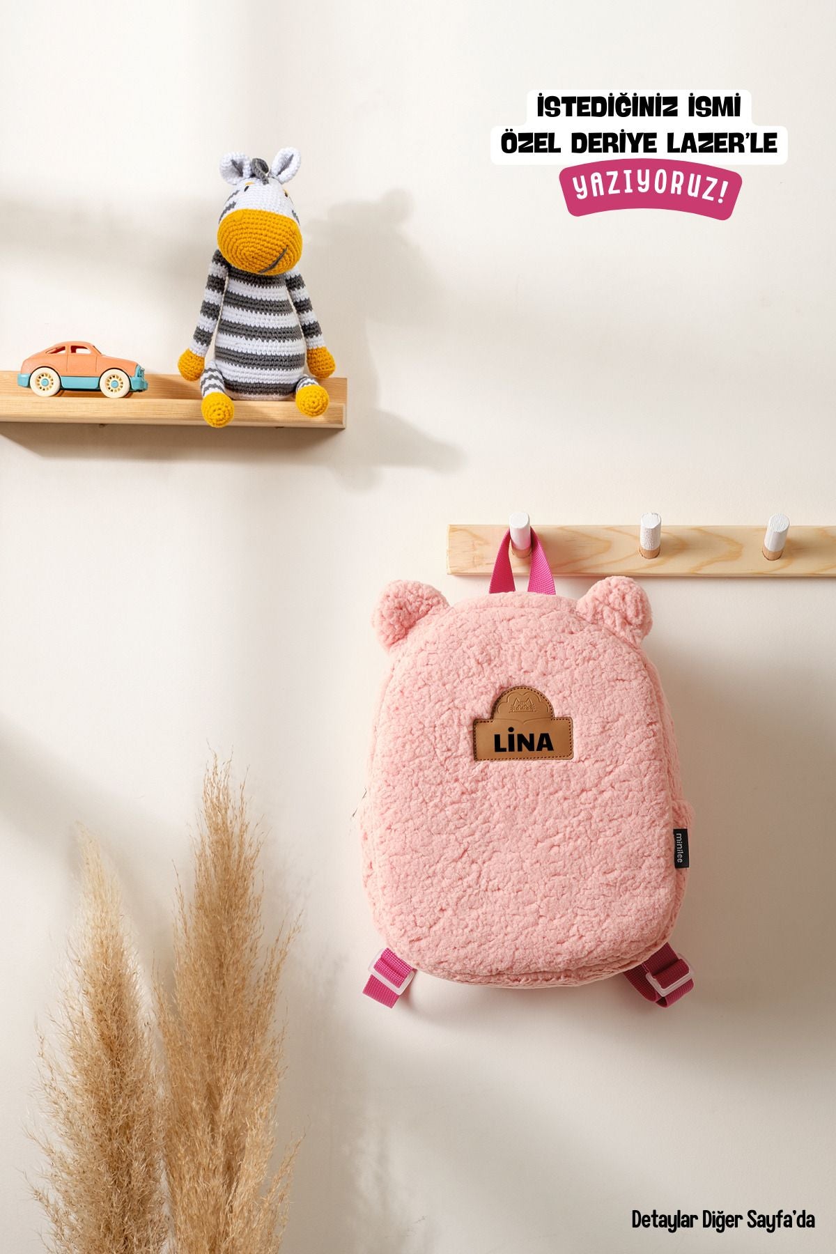 [İSTEDİĞİNİZ İSMİ YAZIYORUZ] - Teddy-Peluş Pembe 0-8 Yaş - Kreş, Anaokulu Çocuk Sırt Çantası