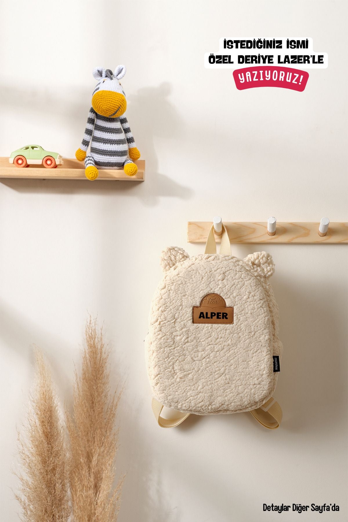 [İSTEDİĞİNİZ İSMİ YAZIYORUZ] - Teddy-Peluş Bej 0-8 Yaş - Kreş, Anaokulu Çocuk Sırt Çantası
