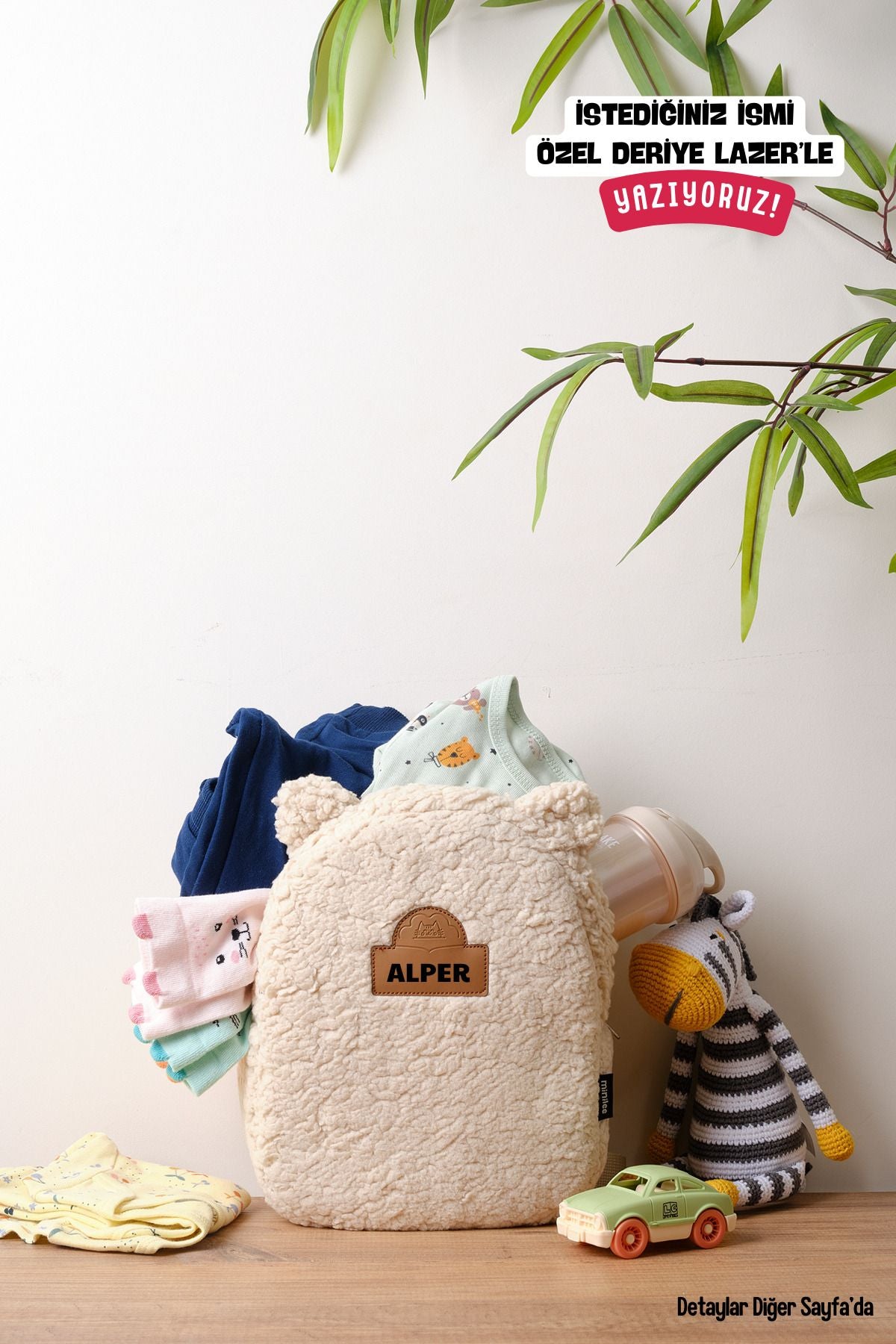 [İSTEDİĞİNİZ İSMİ YAZIYORUZ] - Teddy-Peluş Bej 0-8 Yaş - Kreş, Anaokulu Çocuk Sırt Çantası